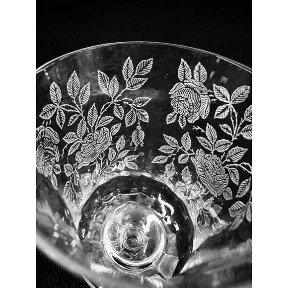 Set of 6 Tiffin-Franciscan Iced Tea Goblets Rose Etching TIF13 15088 Stem 5.25in - Picture 9 of 13